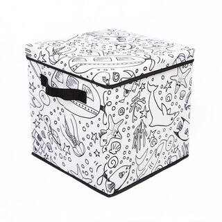 BAUM Kid's White Coloring Storage Cube Bin with lids including 4 Pack of Washable Markers 21A353UE