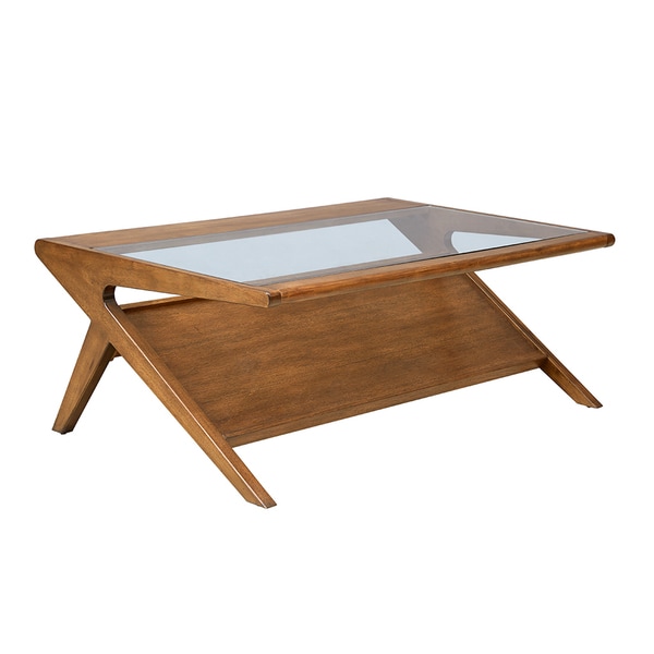 Carson Carrington Naglestad Pecan Coffee Table with Tempered Glass