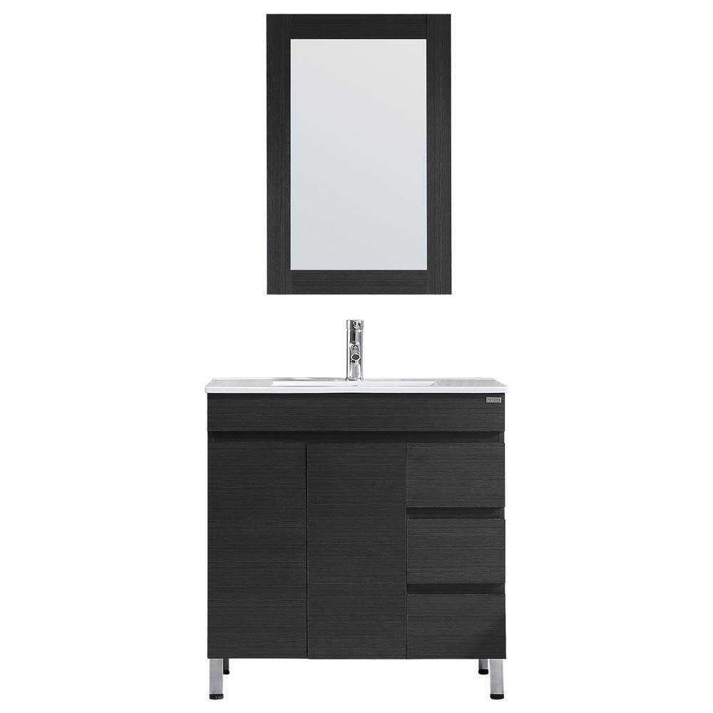 walsport Wonline 32 in. W x 19 in. D x 60 in. H Single Sink Bath Vanity in Black with Ceramic Vessel Sink Top and Mirror USBR4568+USBR4575