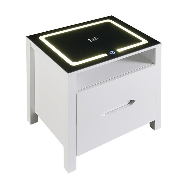 Modern Wooden Storage Nightstand With Wireless Charging And Adjustable LED - - 37388540