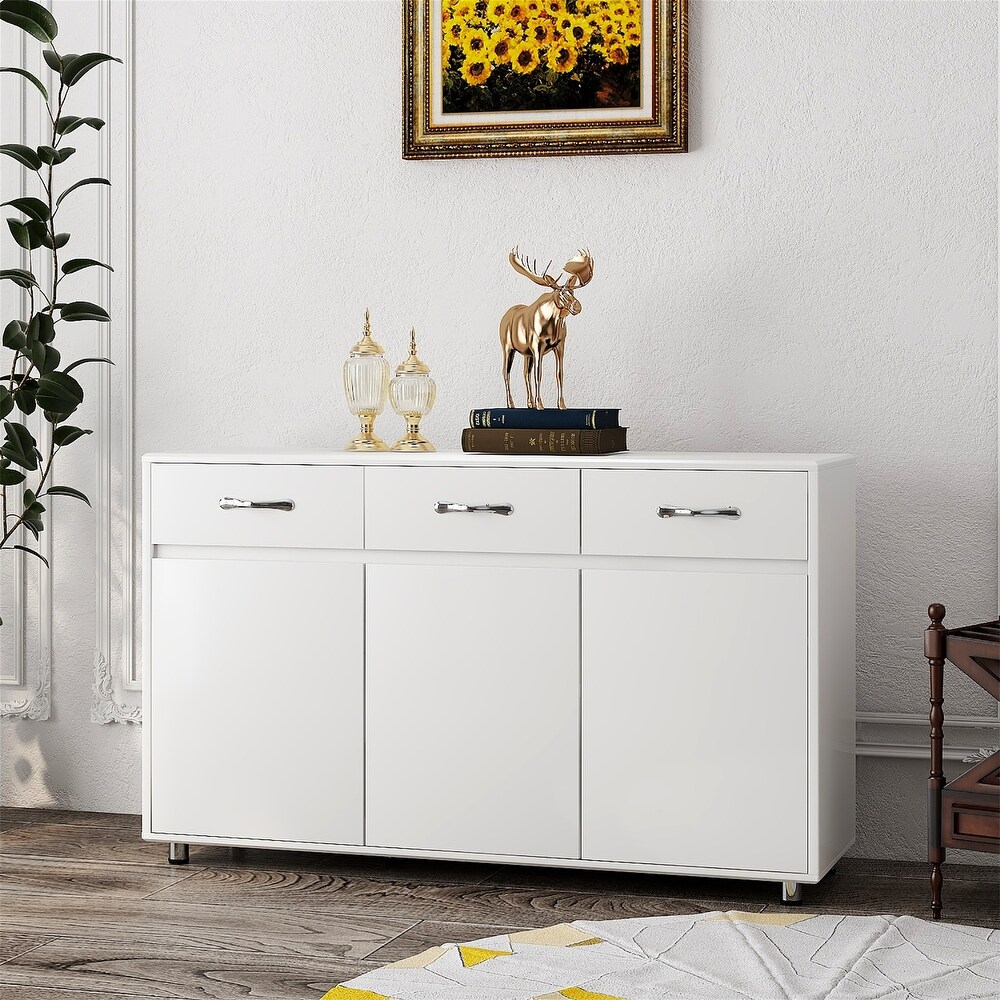 Cabinet 3 Drawer 3 Doors Side Table Storage Space White