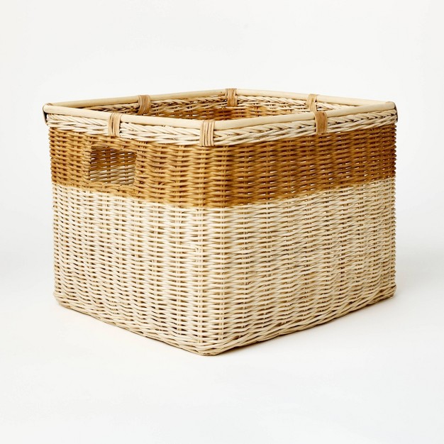 Two Tone Rattan Cube Basket Designed With Studio Mcgee