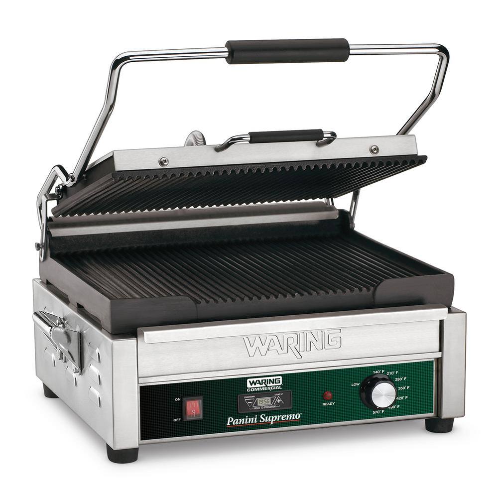 Waring Commercial Panini Supremo Large Panini Grill with Timer - 208-Volt (14.5 in. x 11 in. Cooking Surface) WPG250TB