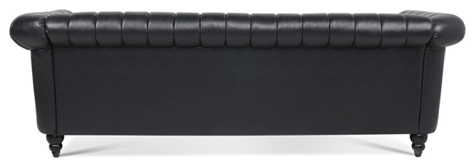 CRO Decor 84  x27 x27W Rolled Arm Chesterfield Three Seater Leather Sofa in Black   Traditional   Sofas   by Homesquare  Houzz