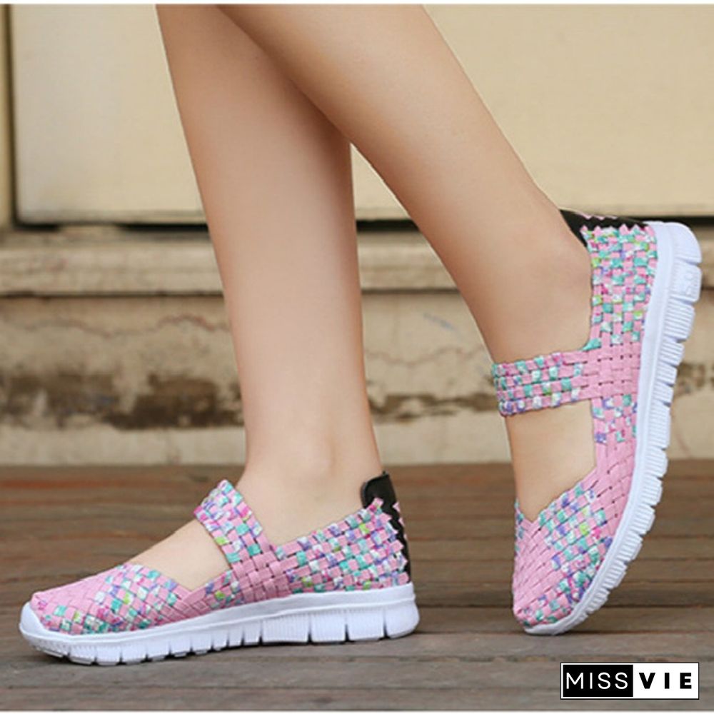 8 Colors Women's Slip On Running Shoes Casual Breathable Mesh Fabric Sneaker Flat Sandals