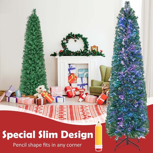 Costway 5/6/7/8 FT PreLit Artificial Xmas Tree with Colorful Fiber