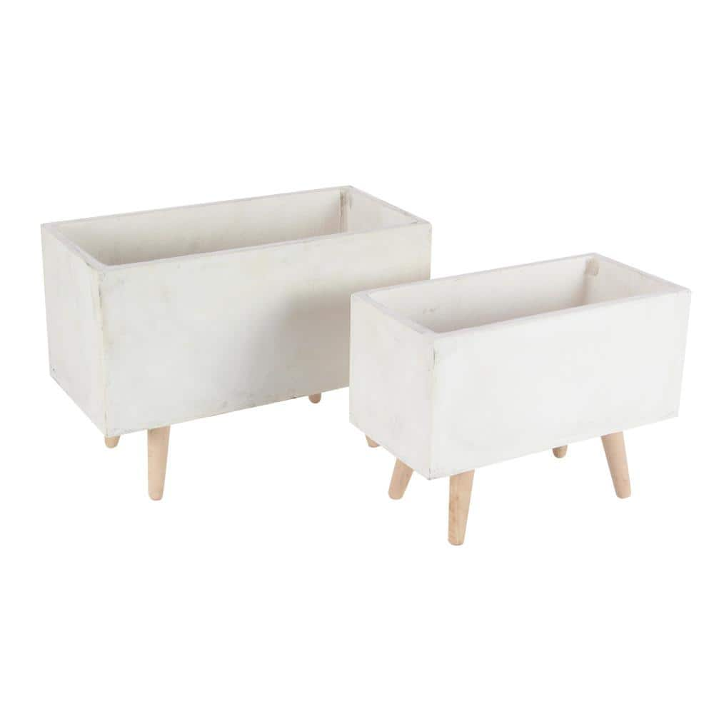 Litton Lane 15 in. x 21 in. White Fiber Clay Contemporary Planter (Set of 2) 46465