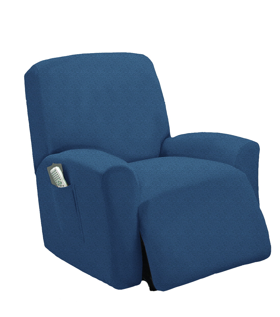 Golden Linens One piece Stretch Recliner Chair Furniture Slipcovers with Remote Pocket Fit most Recliner Chairs (Blue)