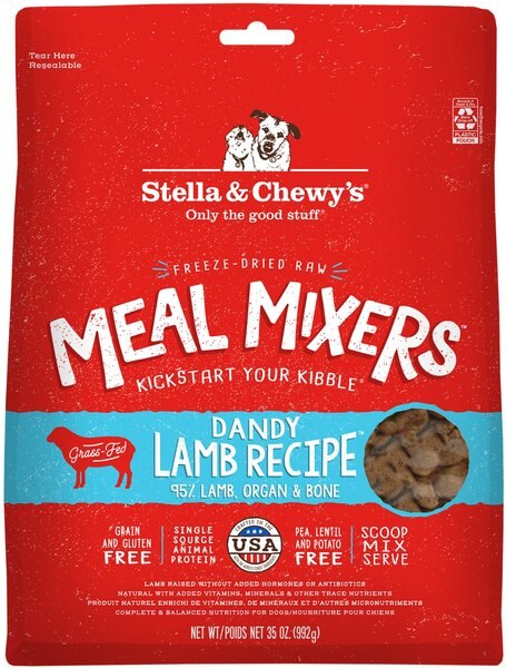 Stella and Chewy's Freeze Dried Grain Free Protein Rich Recipe Raw Dandy Lamb Meal Mixer Dog Food Topper， 35-oz bag