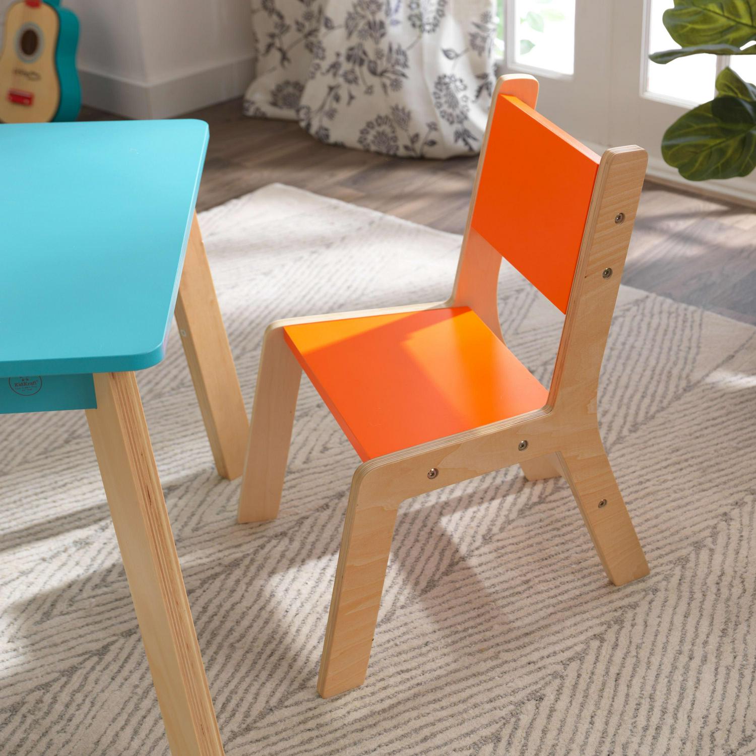 KidKraft Childrens Modern Table and Chair Set， Natural and Highlighter