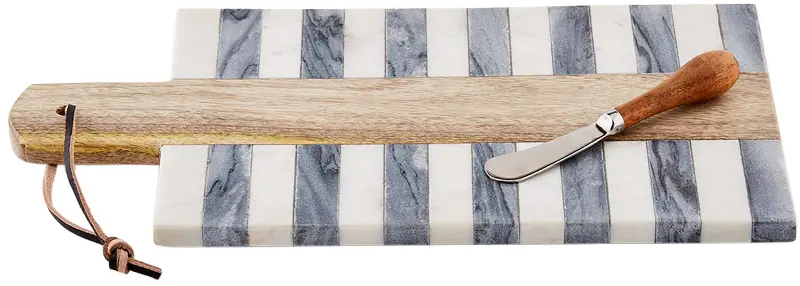 Gray and White Striped Marble and Wood Board and Spreader Set