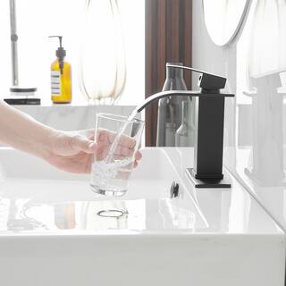 BWE Waterfall Single Handle Single Hole Low-Arc Bathroom Faucet Bathroom Drip-Free Vanity Sink Faucet in Matte Black A-96021B-SS