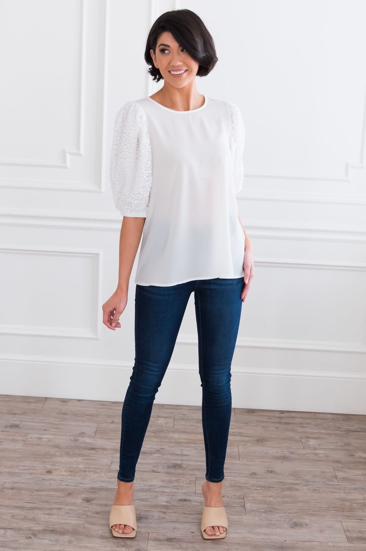 Heartful Of Love Modest Sequin Sleeve Blouse