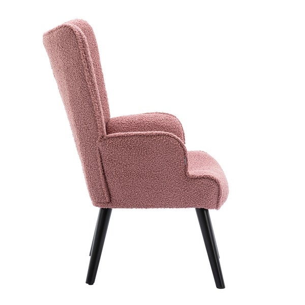 Mid-Century Teddy Fabric Accent Chair with Solid Wood Frame， Round Arms and Button Decoration