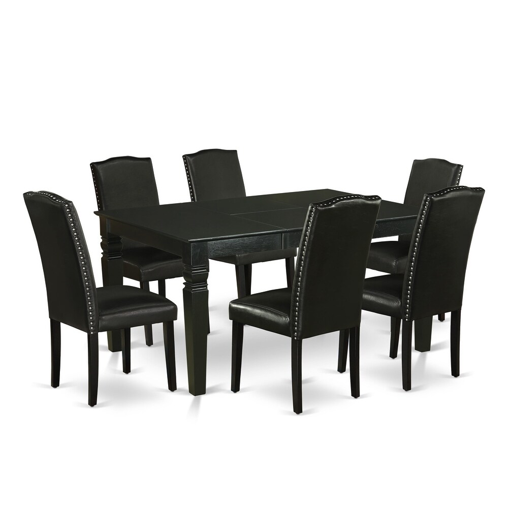 East West Furniture Dining Table Set  a Wooden Table and Black Faux Leather Parsons Chairs  Black(Pieces Options)