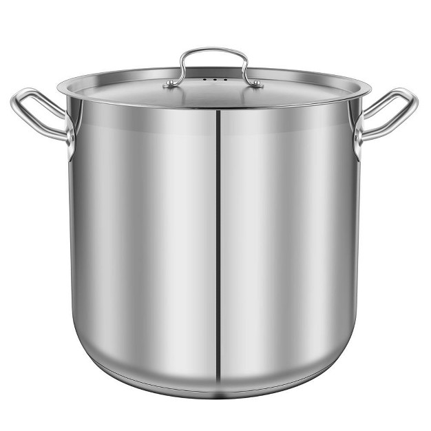 Nutrichef Stainless Steel Cookware Stockpot 30 Quart Heavy Duty Induction Soup Pot With Stainless Steel Lid And Strong Riveted Handles