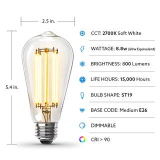 Feit Electric 60-Watt Equivalent ST19 Dimmable Straight Filament Clear Glass Vintage Edison LED Light Bulb Soft White 2700K ST1960CL927CAHDRP