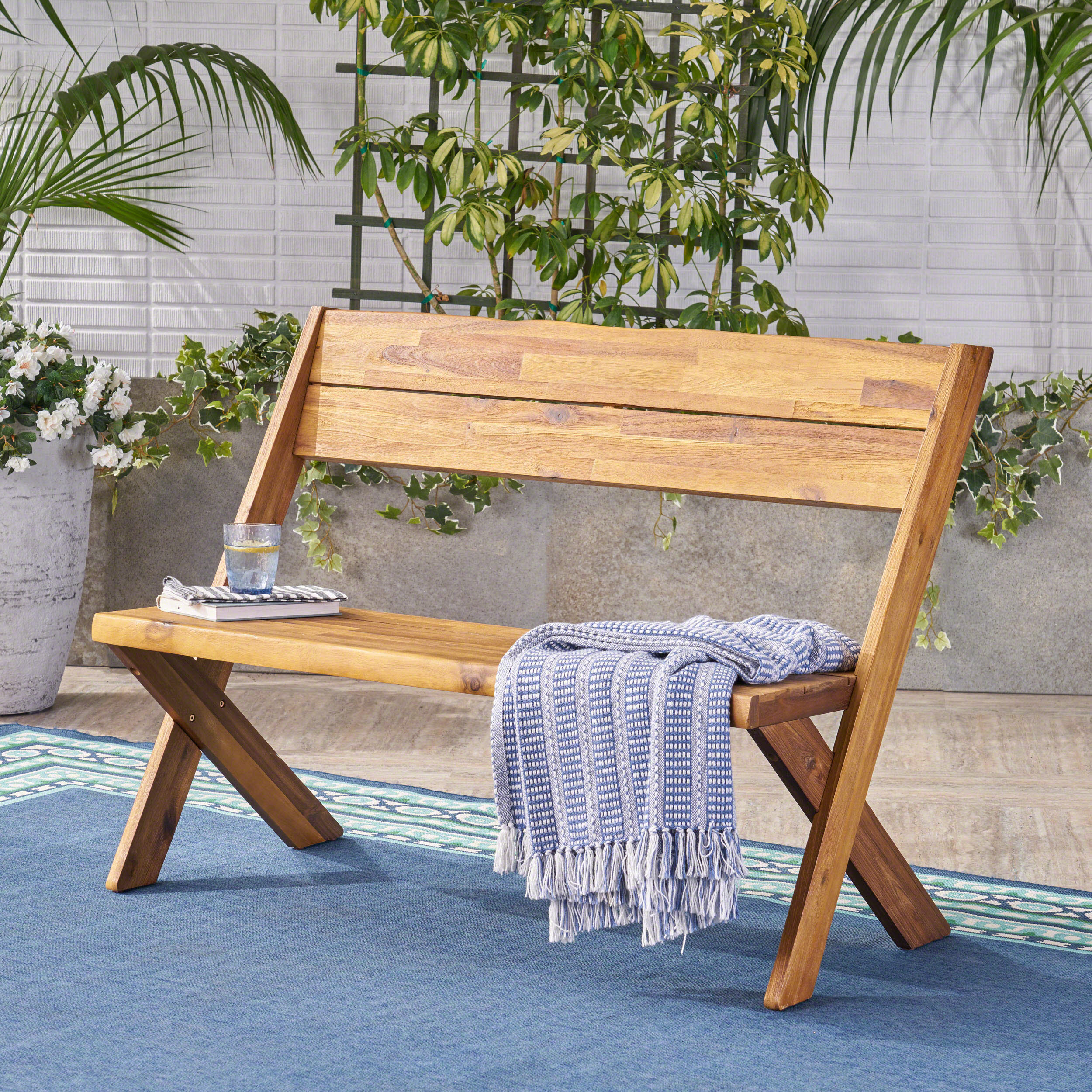 Irene Outdoor Acacia Wood Bench