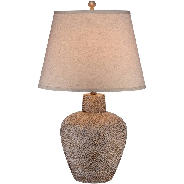 Tall Brown Leaf Textured Hammered Pot Off White Empire Shade For Bedroom Living Room House Home