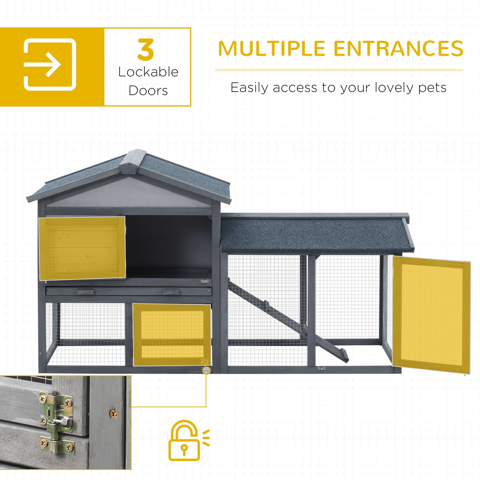 Pawhut Large Outdoor Raised Painted Deluxe Wood Rabbit Hutch Bunny Outdoor Animal Cage Enclosure with Run