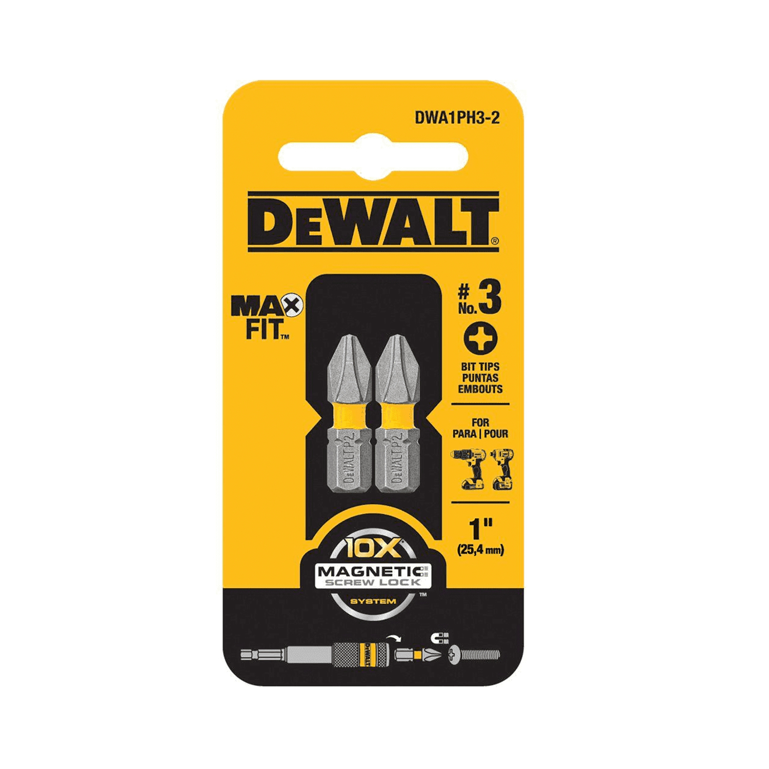 DW Max Fit Phillips #3 X 1 in. L Insert Bit S2 Tool Steel 2 pc