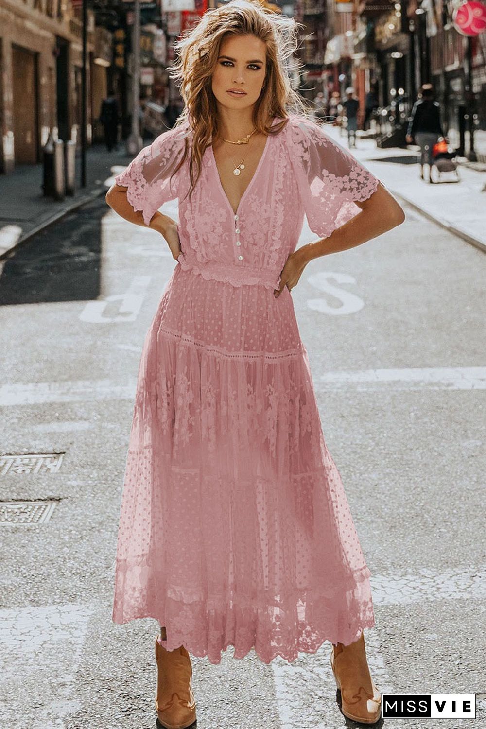 Pink Luminous Dawn Lace Gown