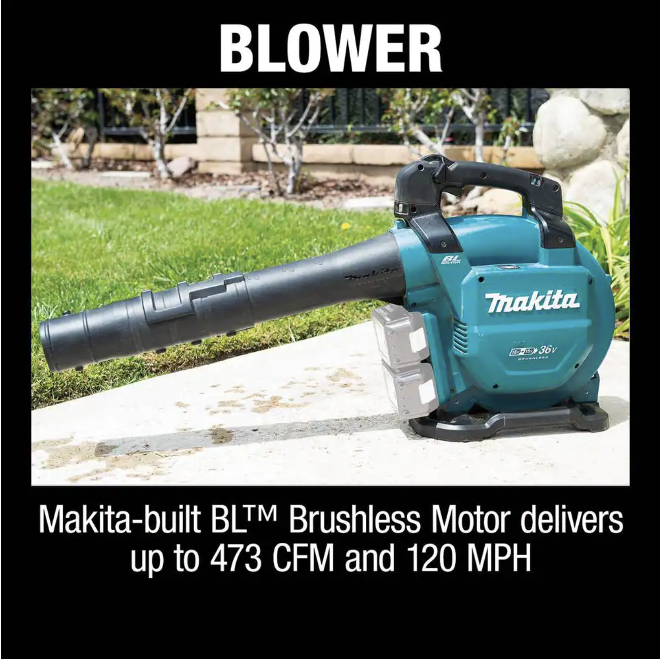 Makita 120MPH 473CFM 18V X2 (36V) LXT Lithium-Ion Brushless Cordless Blower with Vacuum Attachment Kit， Tool-Only (XBU04ZV)