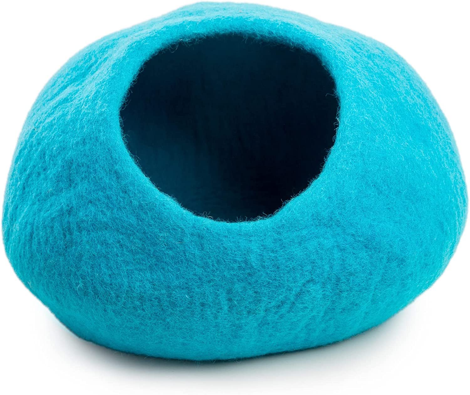 Woolygon Wool Cat Cave Bed Handcrafted from 100% Merino Wool， Eco-Friendly Felt Cat Cave for Indoor Cats and Kittens (Turquoise)