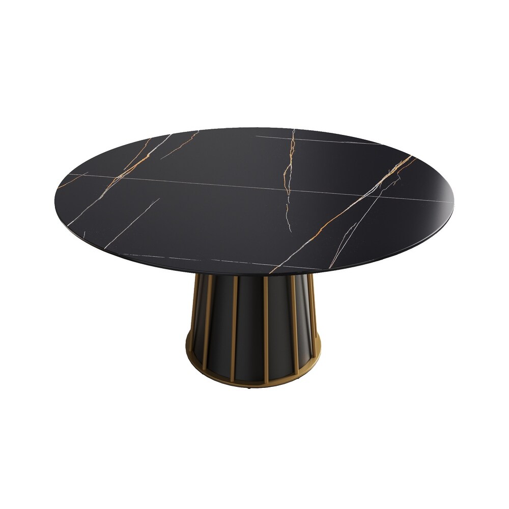 Round Metal Pedestal Dining Table Round Sintered Stone Table.