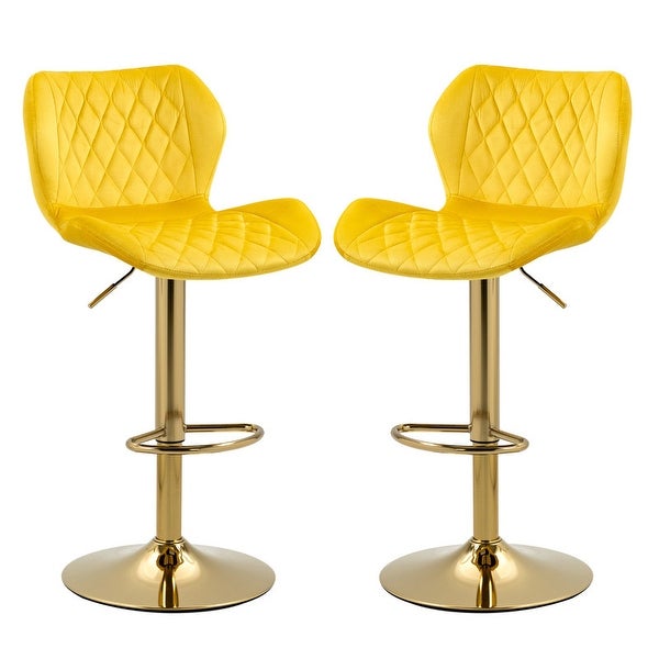 Modern Adjustable Swivel Velvet Bar Stools(Set Of 2)