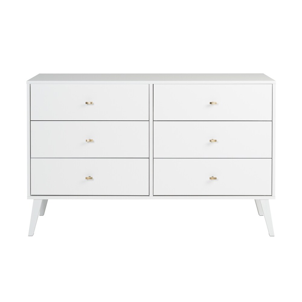 Prepac Milo Mid Century Modern 6 Drawer Double Dresser for Bedroom  Chest of Drawers  Contemporary Bedroom Furniture