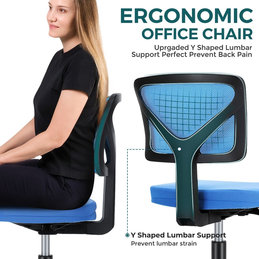 Armless Desk Chair Small Home Office Chair with Lumbar Support