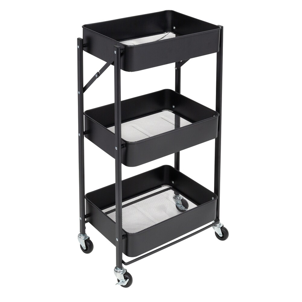 Black Metal Folding 3 Tier Utility Cart