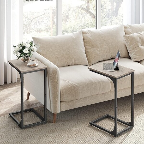 CShaped End Table Set of 2，with Metal Frame，Greige and Black