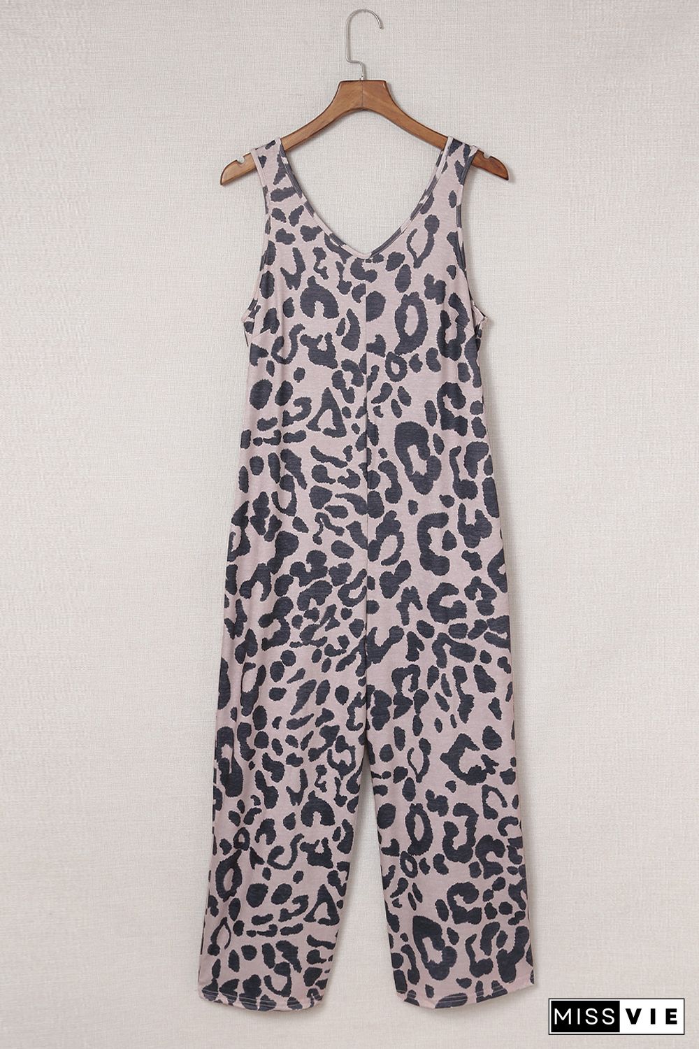 Leopard Leopard Print Pockets Wide Leg Sleeveless Jumpsuit