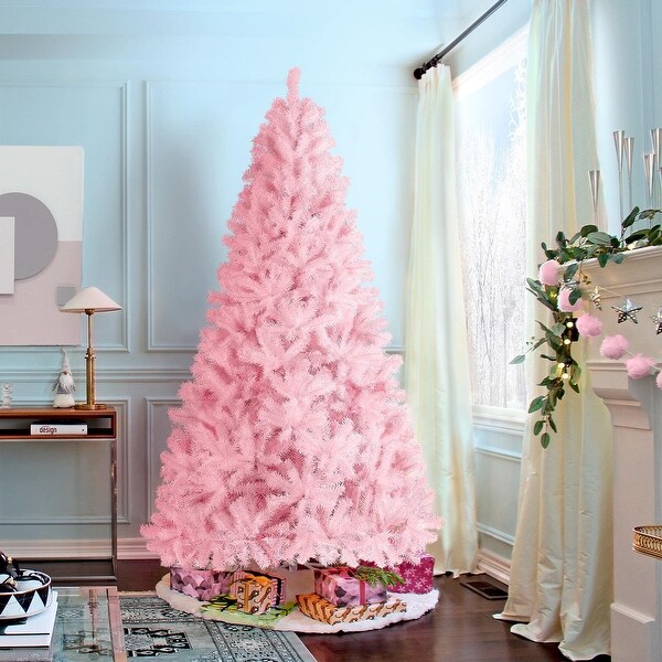 7.5ft Pink Artificial Christmas Pine Tree Seasonal Holiday Carnival Party Decoration with 1539 Branch Tips and Foldable Stand