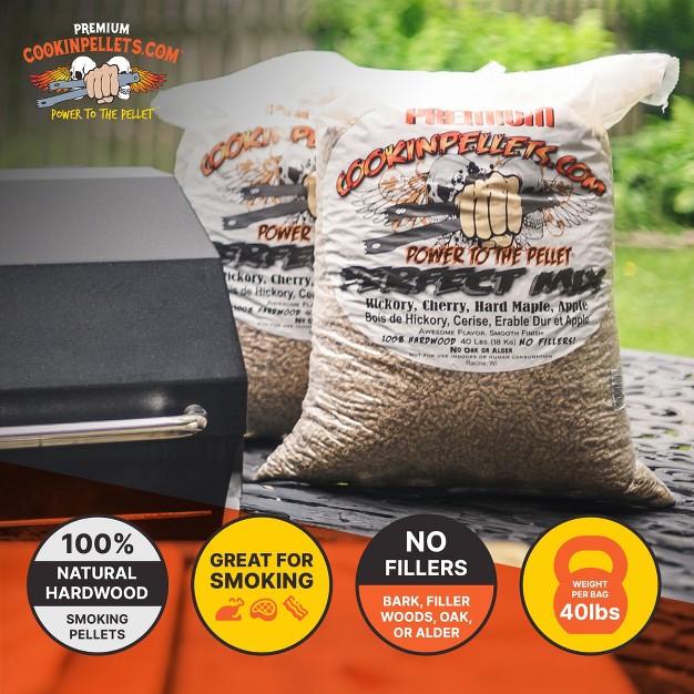 Cookinpellets 40pm Perfect Mix All natural Hickory Cherry Hard Maple And Apple Grill Smoker Smoking Hardwood Wood Pellets 40 Lb Bag 2 Pack