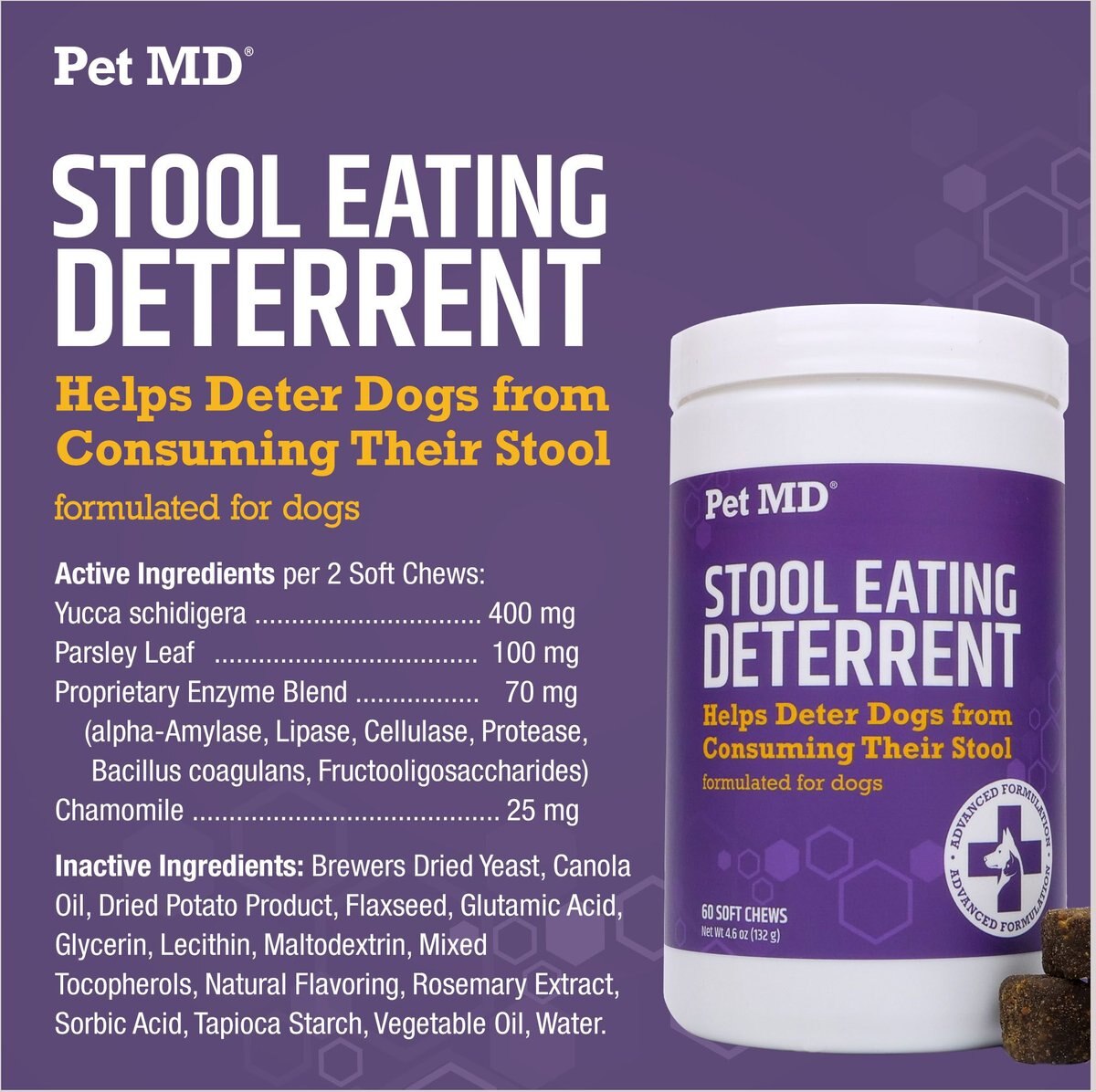 Pet MD Stool Eating Deterrent Dog Supplement， 60 count