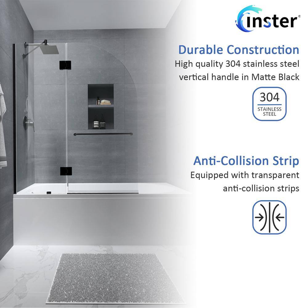 INSTER VENUS 48 in. W x 58 in. H Pivot Frameless Tub Door in Black Hinges with Clear Glass (Include Fixed Panel) HDBTYNSD0012