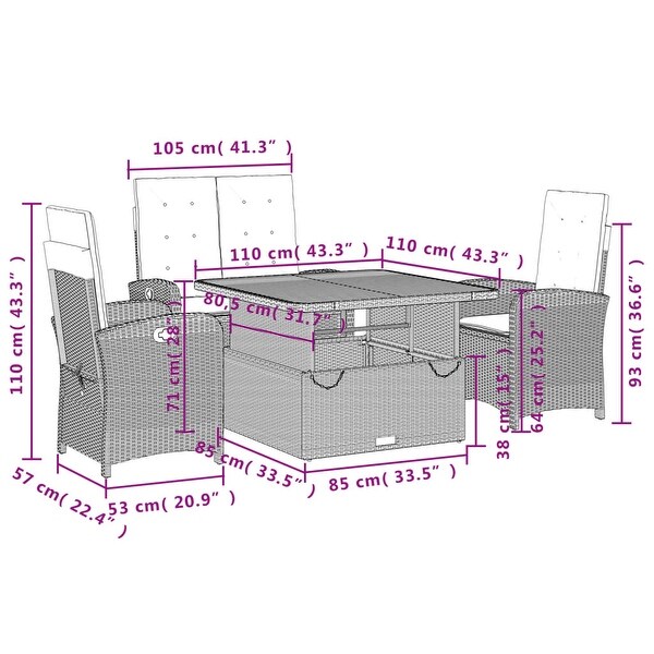 vidaXL Patio Dining Set with Cushions Outdoor Seating Gray Poly Rattan