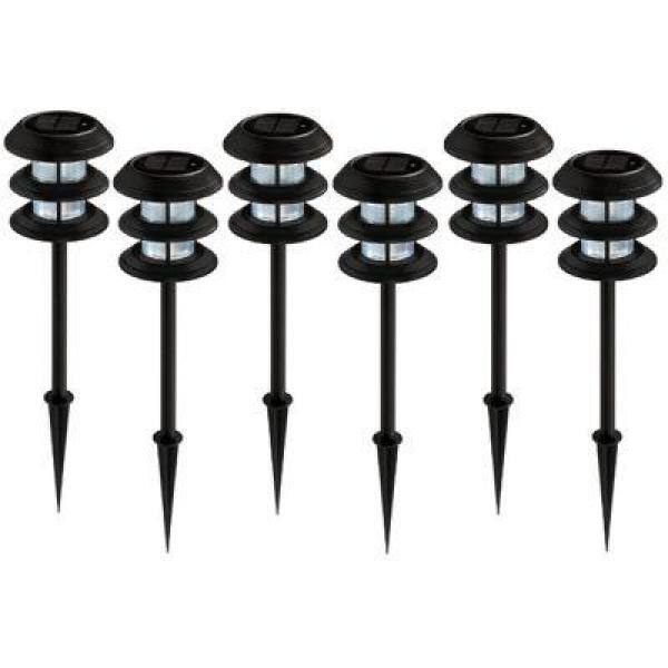 Hampton Bay Solar 10 Lumens Black Outdoor Integrated LED 3-Tier Powered Lights (6-Pack) WeatherWaterRust Resistant 79339