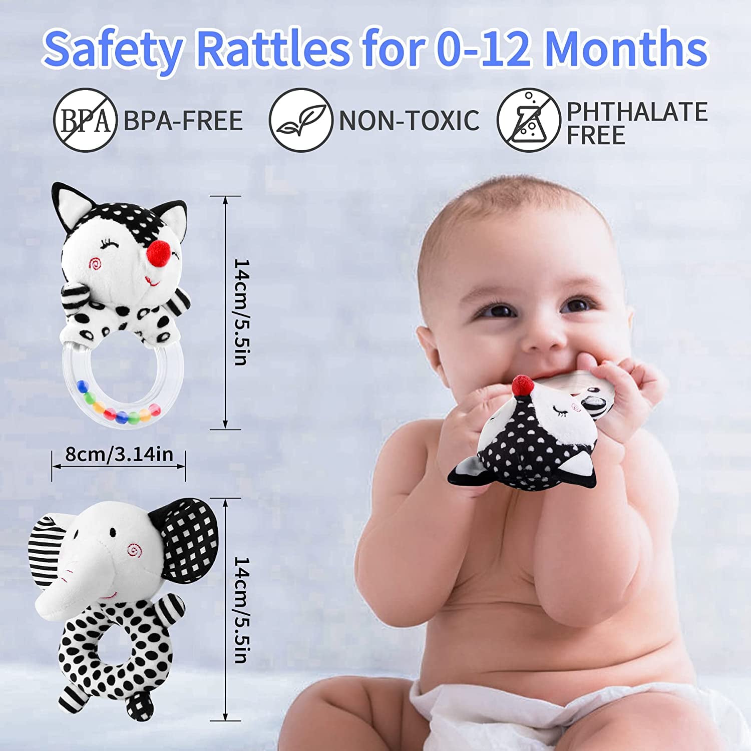 Baby Rattles 0-6 Months: Soft Rattles for Babies 0-6 Months Newborn Sensory Toys， High Contrast Black and White Baby Toys 0-3 Months Plush Rattle Toy for Infant Boys Girls Shower Gift， 2PCS