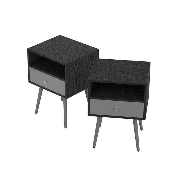 Modern Bedside Tables Set of 2，Nightstand with 1 Storage Drawer Chic Sofa Table for Bedroom Living Room Office