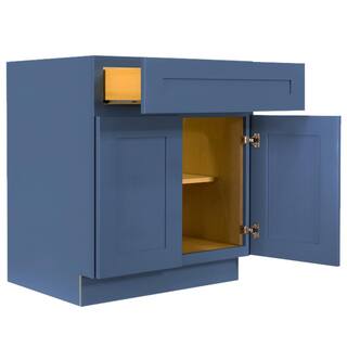 LIFEART CABINETRY Lancaster Blue Plywood Shaker Stock Assembled Base Kitchen Cabinet 24 in. W x 34.5 in. D H x 24 in. D ALB-B24