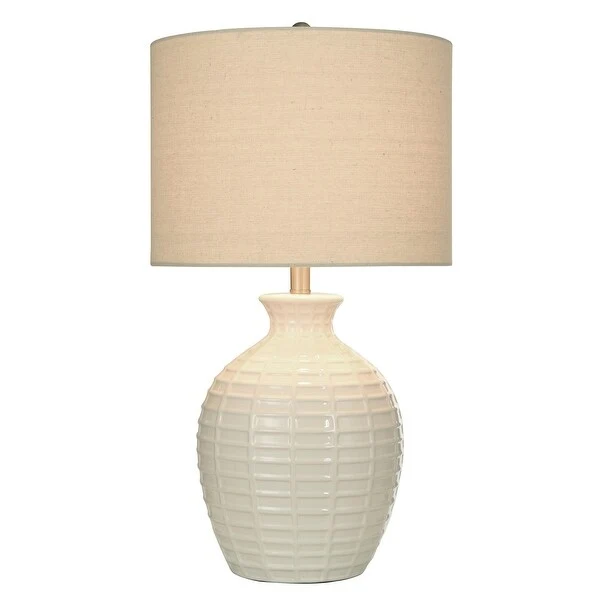 Ceramic Table Lamp - White Finish with Cream Linen Shade