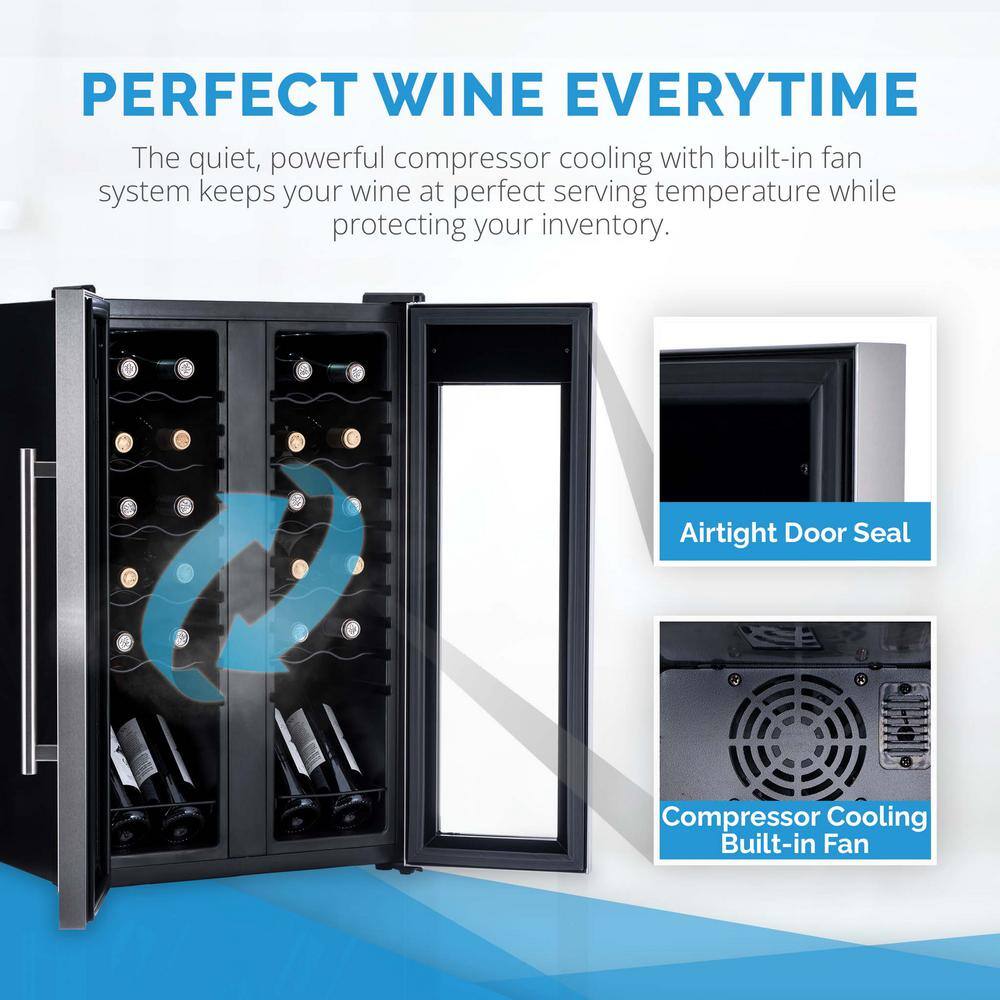 Newair 24 Bottle Wine Cooler Refrigerator Dual Temperature Zones Freestanding Wine Fridge with Stainless Steel French Door NWC024SSD0