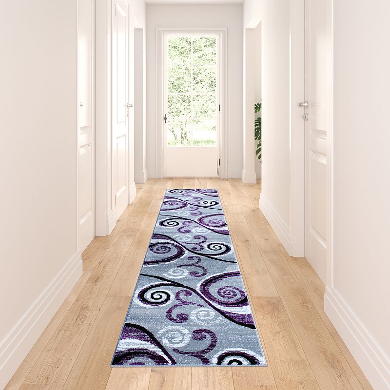 Masada Rugs Masada Rugs Stephanie Collection 2'x11' Area Rug Runner with Modern Contemporary Design in Purple， Gray， Black and White - Design 1100