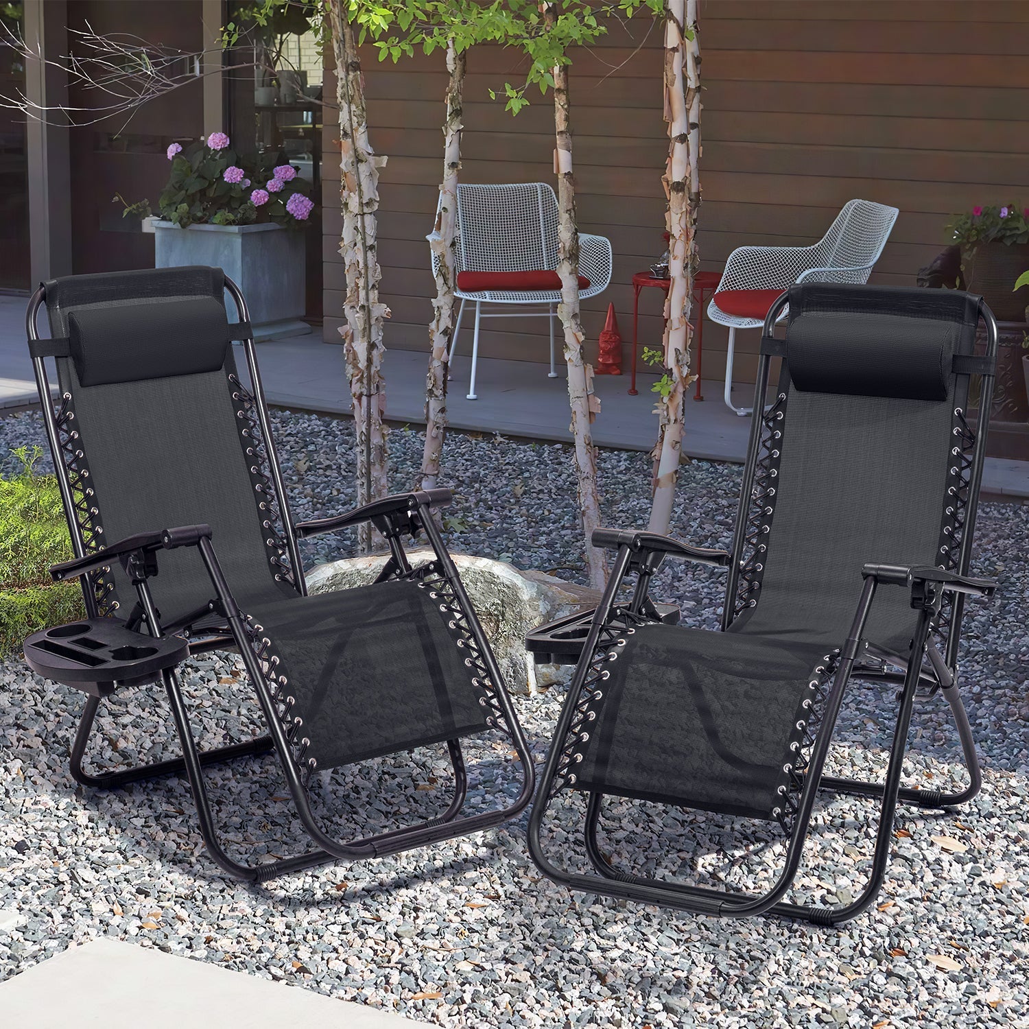 Vineego Zero Gravity Chair Camp Reclining Lounge Chairs Outdoor Lounge Patio Chair with Adjustable Pillow 2 Pack (Black)