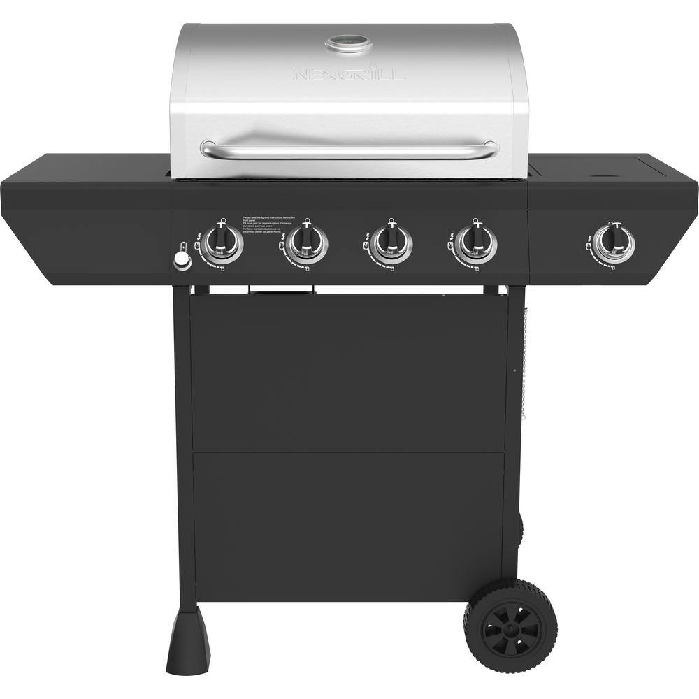 Nexgrill 720-0925P 4-Burner Propane Gas Grill in Black with Side Burner and Stainless Steel Main Lid