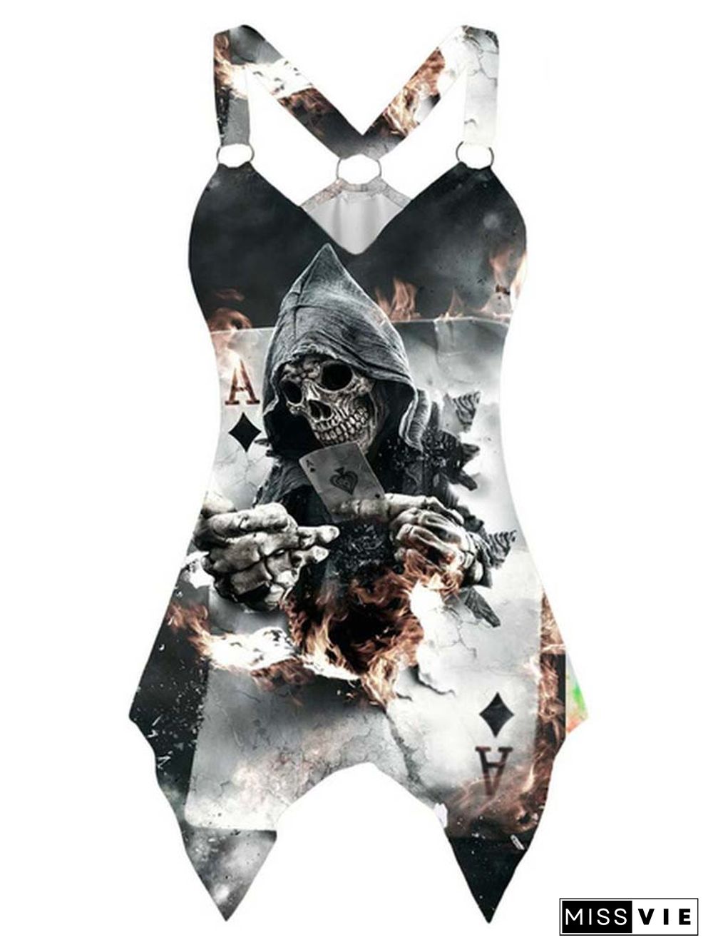 Tank Tops Women 3D Skull Print Sleeveless Tops Summer Casual Ladies Gothic Irregular Hem Fashion Vest Shirts